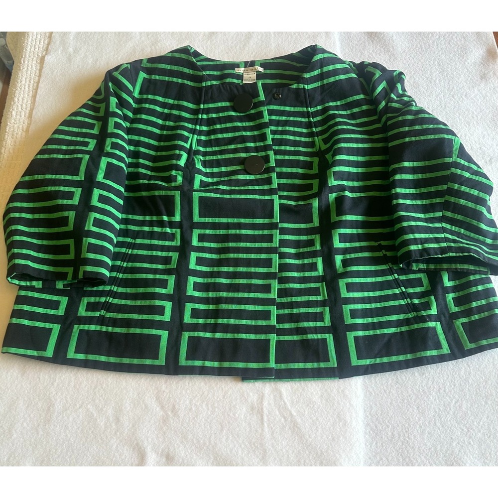 Peter Nygard Womens Geometric Jacket Blazer Black Green 24 Plus Size Office Work